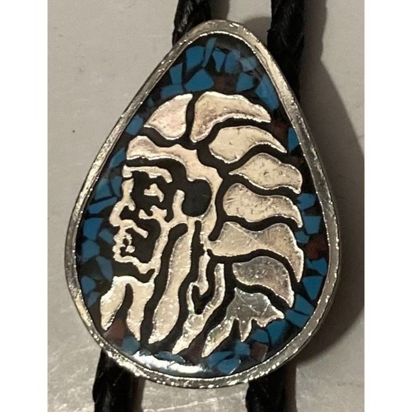 Vintage Metal Bolo Tie, Nice Silver and Turquoise Design, Native Design, - Picture 1 of 6
